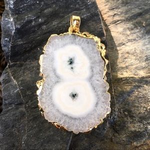 24k gold dipped white & green solar quartz pendant